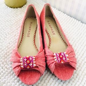 Rampage Sheera peep toe flats coral linen Size 7M